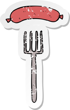 Çizgi film çatalı ve bir insan tarafından çizilmiş sosisin gerilimli yapıştırması.