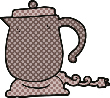 Bir insan tarafından çizilmiş çizgi roman tarzı bir çaydanlık.