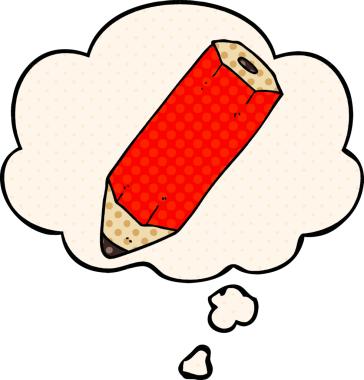 Bir insan tarafından çizilmiş çizgi roman tarzında düşünce baloncuklu karikatür kalem.