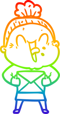 Gökkuşağı gradyan çizgi çizimi Bir insan tarafından çizilmiş mutlu yaşlı kadın