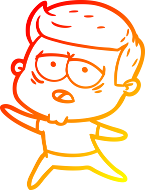 Bir insan tarafından çizilmiş, yorgun bir adamın çizgi çizimi.