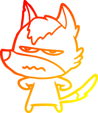 Bir insan tarafından çizilmiş kızgın bir kurdun sıcak çizgi çizimi.