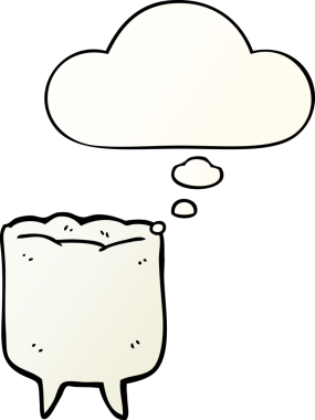 Düşünce baloncuğu olan çizgi film dişleri bir insan tarafından çizilmiş.