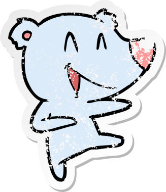 Bir insanın çizdiği gülen ayı karikatürünün sıkıntılı çıkartması.