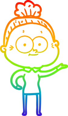 Gökkuşağı gradyan çizgi çizimi Bir insan tarafından çizilmiş mutlu yaşlı kadın