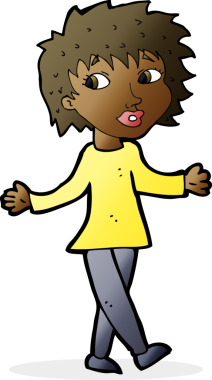 Bir insan tarafından çizilmiş tasasız bir karikatür kadını.