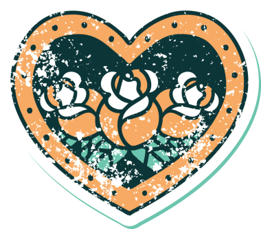 Bir insan tarafından çizilmiş kalp ve çiçeklerin sembolik depresif dövme şekli