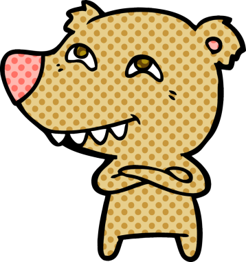 Bir insan tarafından çizilmiş dişleri gösteren çizgi film ayısı.