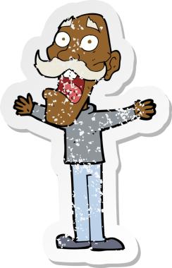 Bir karikatürün gerilimli gerilimli çıkartması bir insan tarafından çizilmiş yaşlı adam.