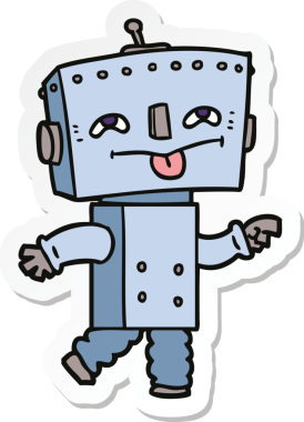 Bir insan tarafından çizilmiş robot karikatür çıkartması.