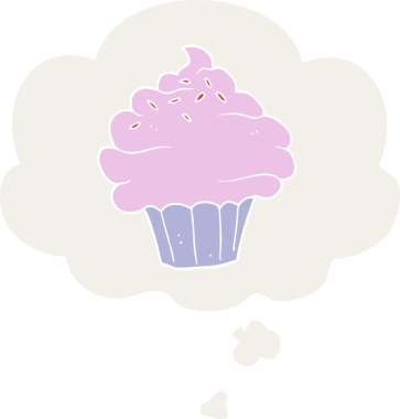 Düşünce baloncuğu olan, insan tarafından çizilmiş bir kek.