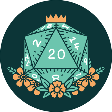 Doğal 20 D20 zarının bir insan tarafından çizilmiş ikonu.