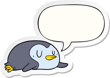 Bir insan tarafından çizilmiş konuşma balonu çıkartmalı penguen çizgi filmi.