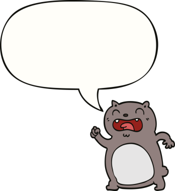 Bir insan tarafından çizilmiş konuşma balonu olan çizgi film kedisi.