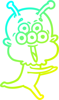 Bir insan tarafından çizilen mutlu çizgi film uzaylısının soğuk gradyan çizimi