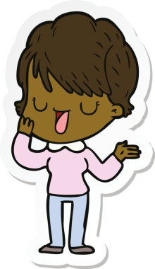 Bir insan tarafından çizilmiş bir karikatür kadının çıkartması.