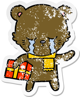 Bir insan tarafından çizilmiş ağlayan bir çizgi film ayısının sıkıntılı çıkartması.