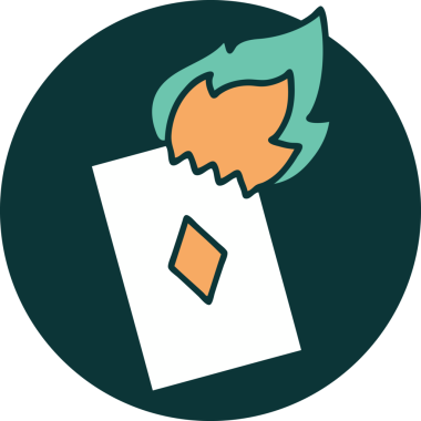 Bir insan tarafından çizilmiş alevli bir kartın ikonik dövme şekli