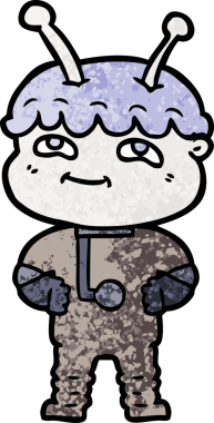 Bir insan tarafından çizilmiş dost canlısı çizgi film uzay adamı.