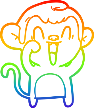 Gökkuşağı gradyan çizgi çizimi bir insan tarafından çizilmiş gülen maymun