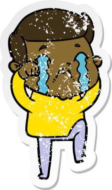 Bir insan tarafından çizilmiş ağlayan bir karikatürcünün sıkıntılı çıkartması.