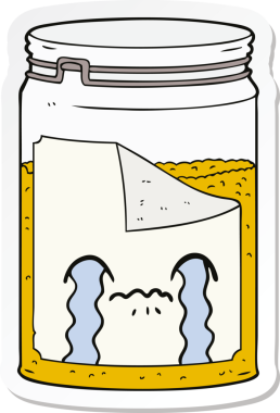 Bir insan tarafından çizilmiş cam bir kavanozun etiketi.