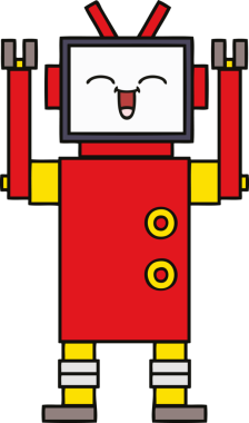 Bir insan tarafından çizilmiş sevimli bir robot karikatürü.