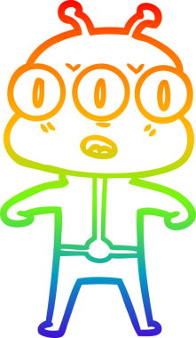 Gökkuşağı gradyan çizgi çizimi Bir insan tarafından çizilmiş üç gözlü uzaylı