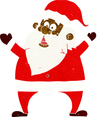 Bir insan tarafından çizilmiş neşeli Noel Baba çizgi filmi.