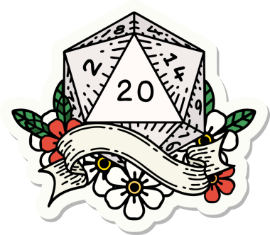 Bir insan tarafından çizilmiş 20 D20 zarının çıkartması.