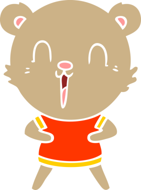 Bir insan tarafından çizilmiş mutlu düz renkli çizgi film ayısı.