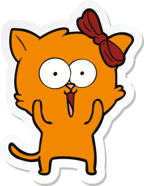 Bir insan tarafından çizilmiş çizgi film kedisinin çıkartması.