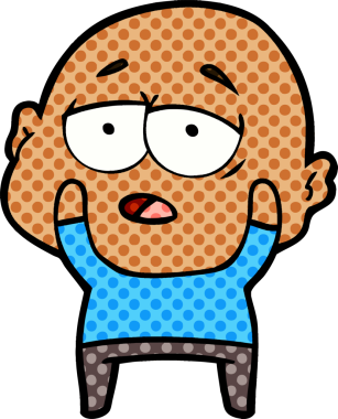 Bir insan tarafından çizilmiş yorgun, kel bir adam.