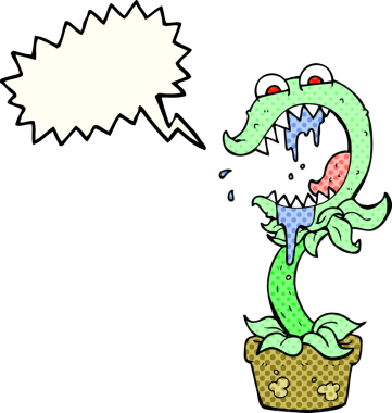 Bir insan tarafından çizilmiş serbest çizilmiş çizgi roman konuşma balonu etobur bitki.