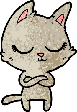 Bir insan tarafından çizilmiş sakin çizgi film kedisi.