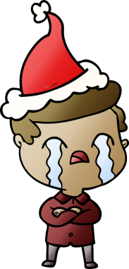 Bir insanın çizdiği Noel Baba şapkasıyla ağlayan bir adamın el çizimi karikatürü.