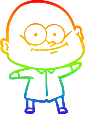 Gökkuşağı gradyan çizgi çizimi bir insan tarafından çizilmiş kel bir adamın çizimi