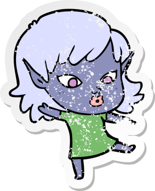 Bir insan tarafından çizilmiş güzel bir elf kızının sıkıntılı çıkartması.