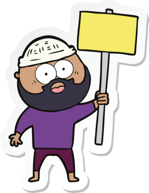 Bir insan tarafından çizilmiş tabelalı sakallı bir adamın çıkartması.