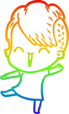 Gökkuşağı gradyan çizgi çizimi Bir insan tarafından çizilmiş mutlu hippi kız