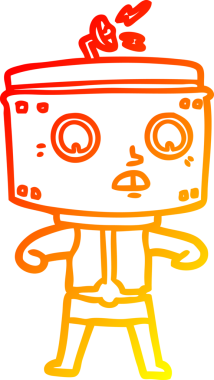 Bir insan tarafından çizilen çizgi film robotunun sıcak çizgi çizimi