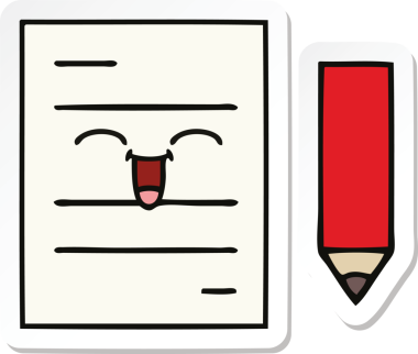 Bir insan tarafından çizilmiş şirin bir test kağıdının çıkartması.