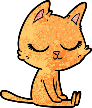 Bir insan tarafından çizilmiş sakin çizgi film kedisi.