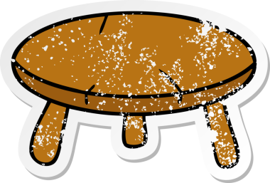 Bir insan tarafından çizilmiş ahşap bir tabureye çizilmiş, kederli bir çıkartma.