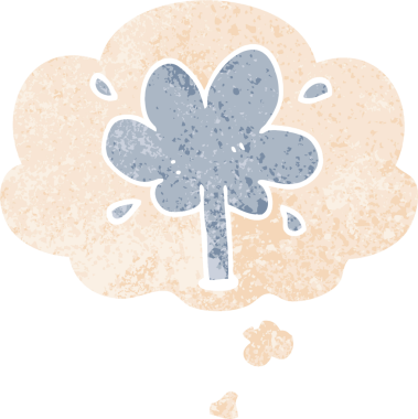 Düşünce baloncuklu çizgi film su fışkırtır grunge sıkıntılı retro dokuma tarzı bir insan tarafından çizilmiş