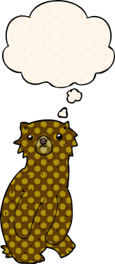 Çizgi roman tarzında bir insan tarafından çizilmiş düşünce kabarcığı olan çizgi film ayısı.