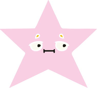 Bir insan tarafından çizilmiş yıldız balığının düz renkli retro karikatürü