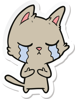 Bir insan tarafından çizilmiş ağlayan çizgi film kedisinin çıkartması.