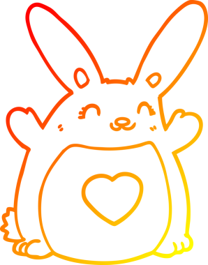 Bir insan tarafından çizilmiş sevgi dolu kalbi olan çizgi film tavşanı çizimi.