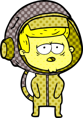 Bir insan tarafından çizilmiş yorgun astronot çizgi filmi.